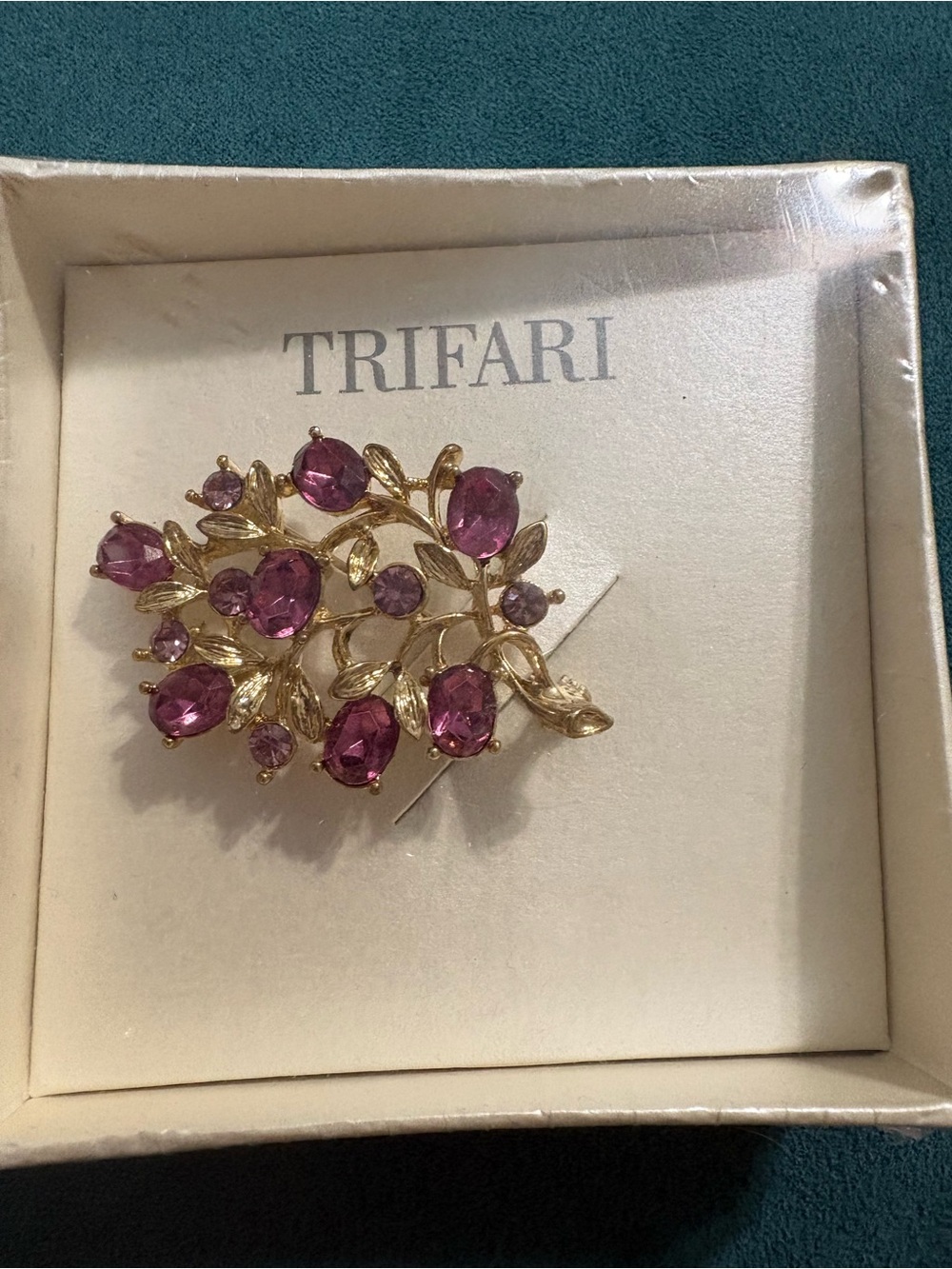 Trifari Tree Of Life Brooch/Pin Purple Pink Crystals Goldtone NEW